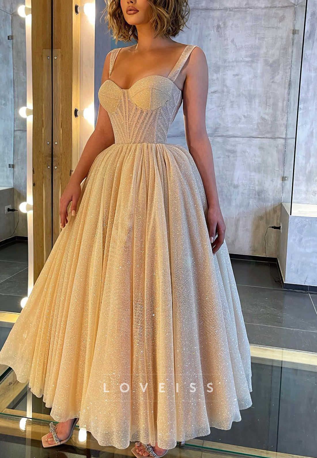 Sweetheart Sleeveless Pleated Tulle A-Line Prom Dress