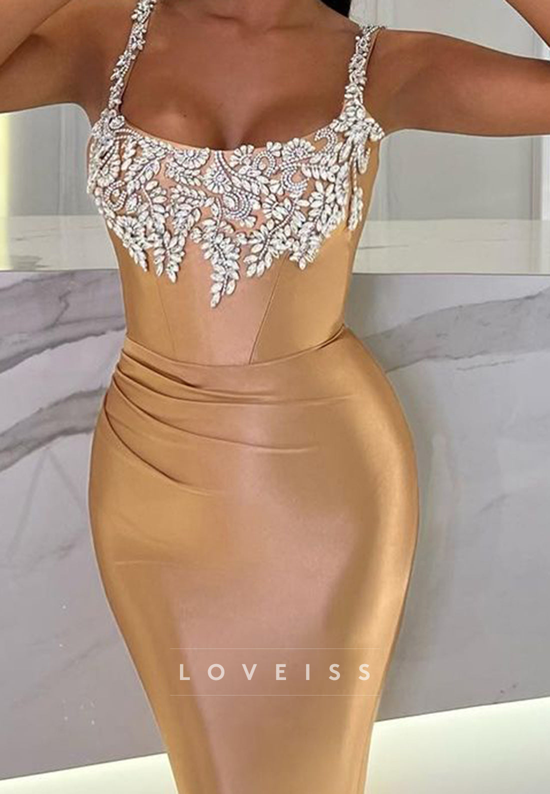 Scoop Sleeveless Beaded Sleek Mermaid Prom Dress