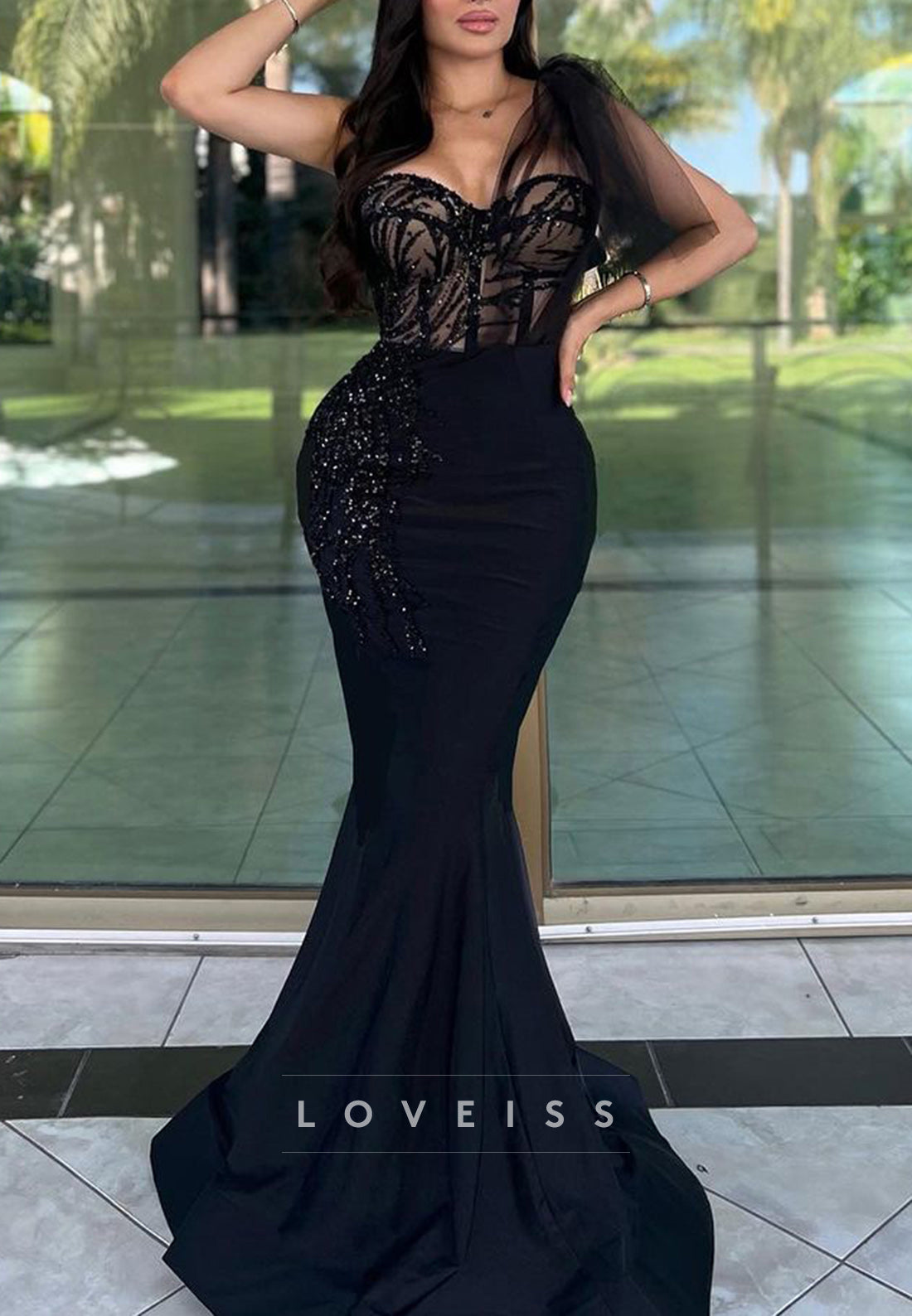 Sweetheart Sleeveless Appliques Mermaid Prom Dress