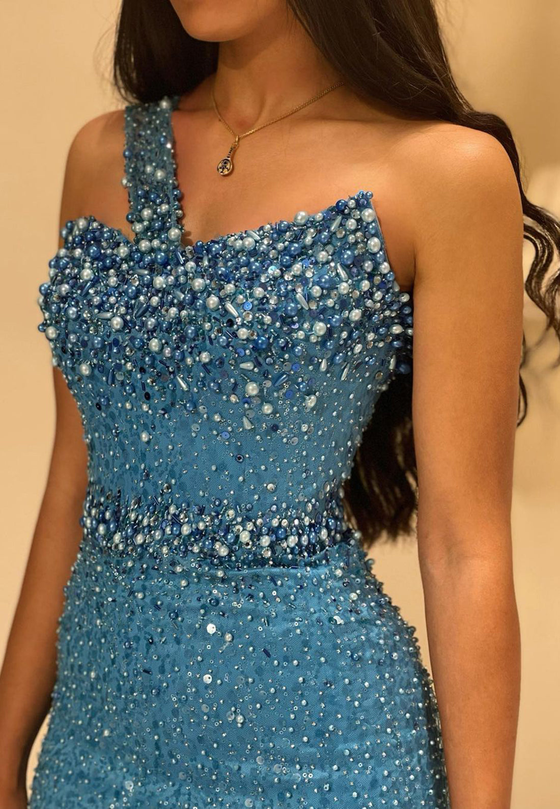 Asymmetrical Sleeveless Beaded Sequins Mermaid Prom Dress