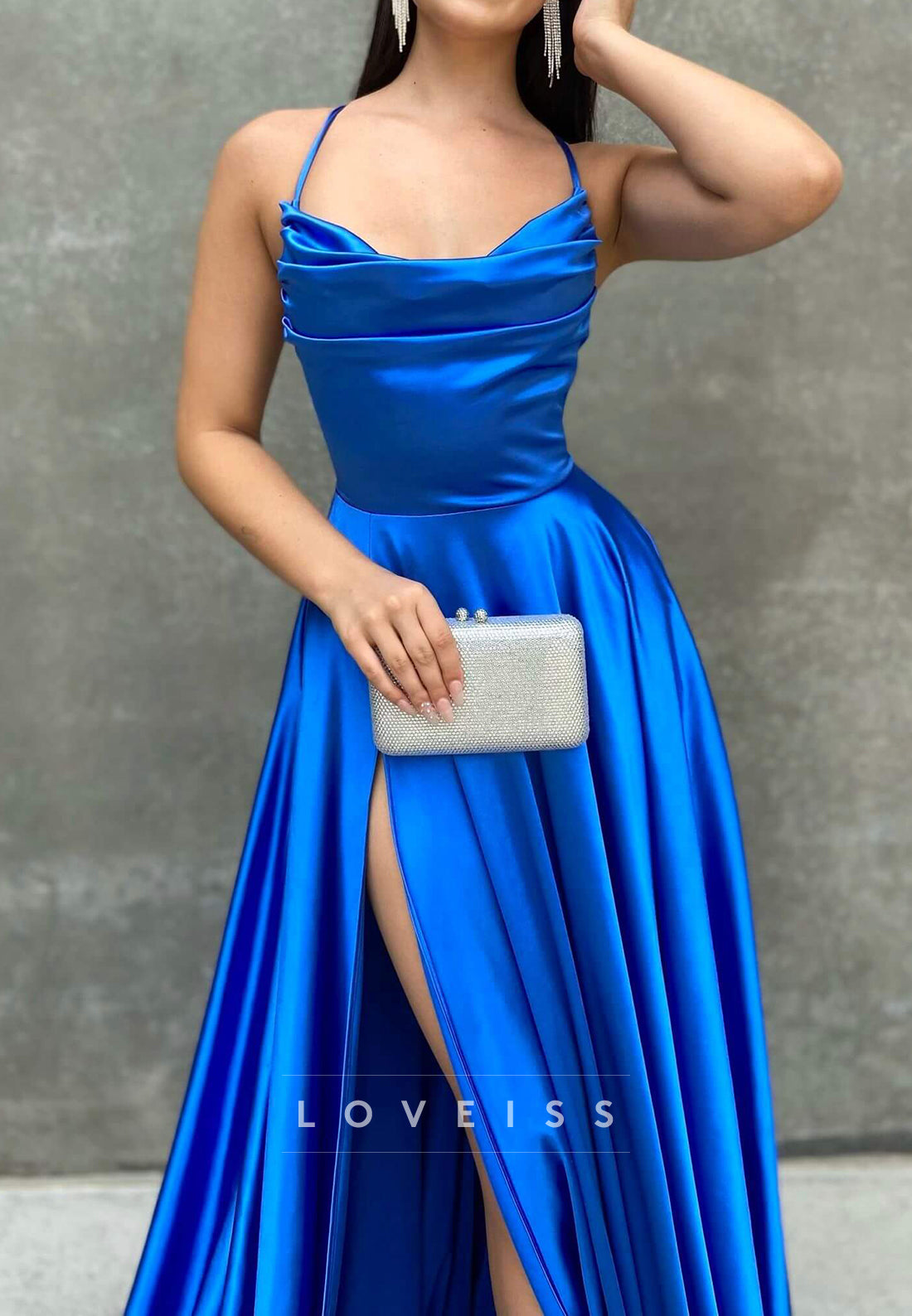 Scoop Spaghetti Straps Pleated A-Line Simple A-Line Prom Dress