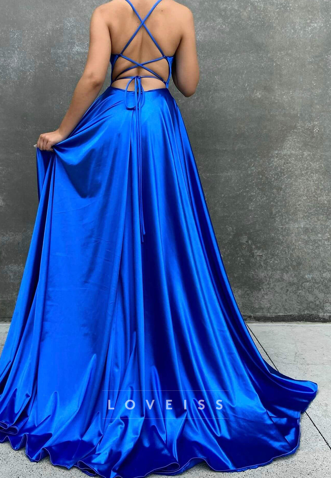 Scoop Spaghetti Straps Pleated A-Line Simple A-Line Prom Dress