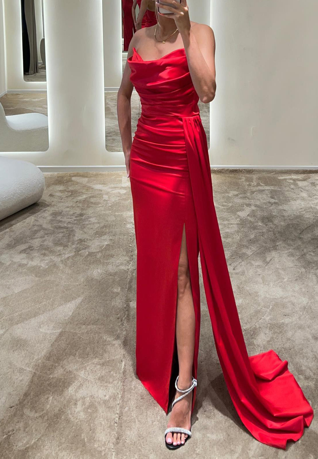 V-Neck Sleeveless Ruched Pleated Sheath Formal Dress