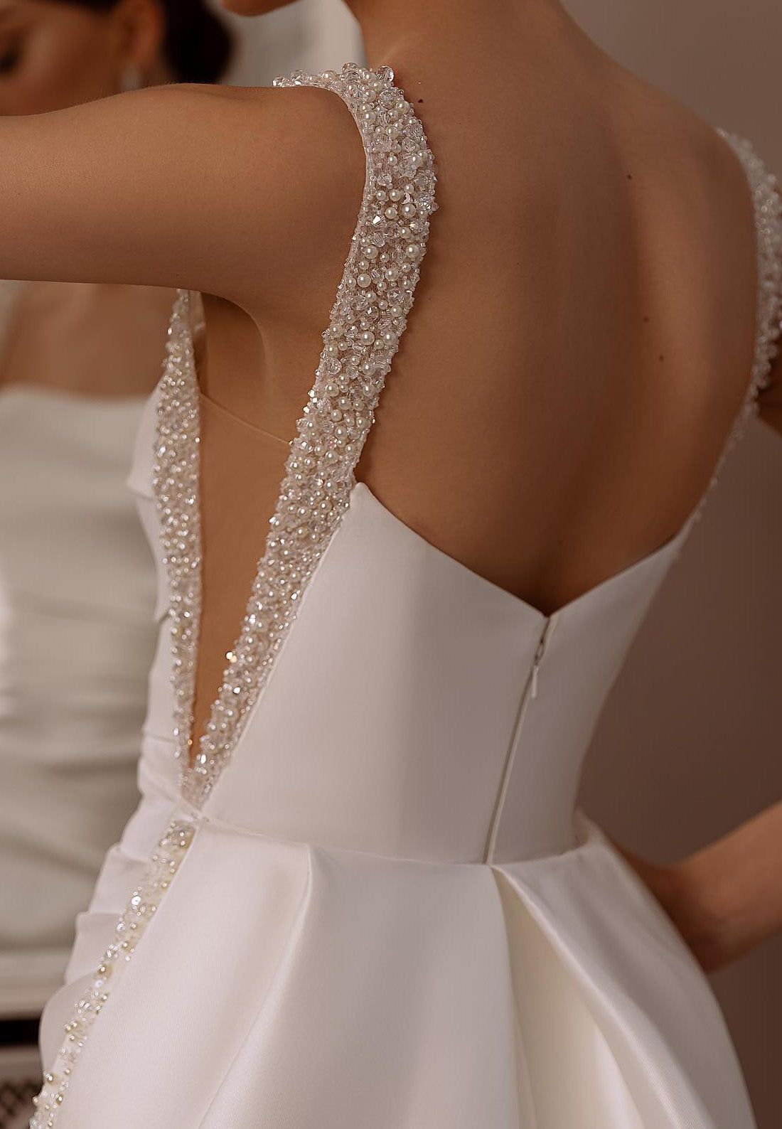 Square Sleeveless Sleek Satin Pleated Sheath Wedding Dress