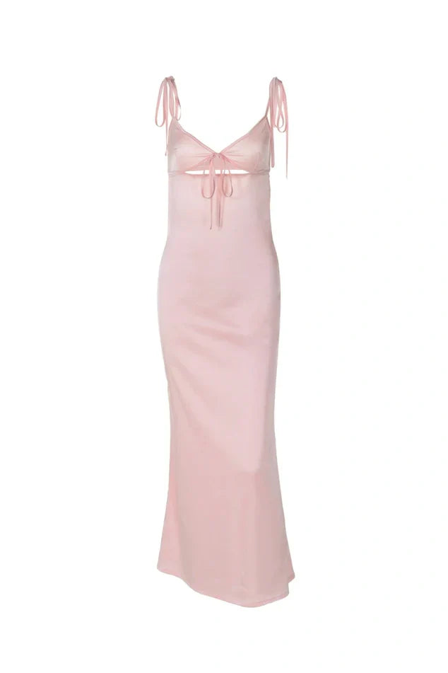 Chic Sheath Spaghetti Straps Pink Long Party Dress with Keyhole