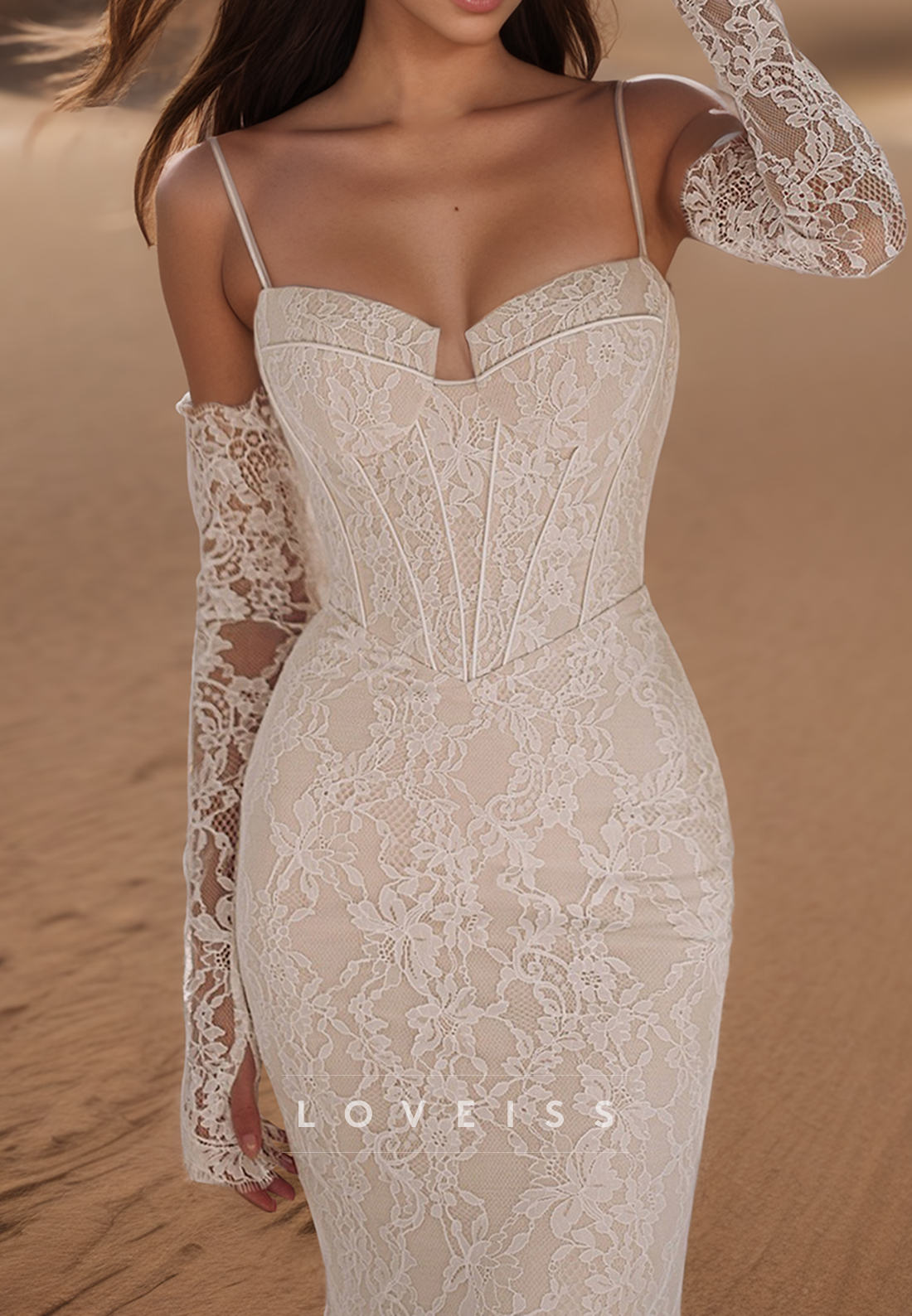 Lace Appliques Spaghetti Straps Sweetheart Mermaid Wedding Dress