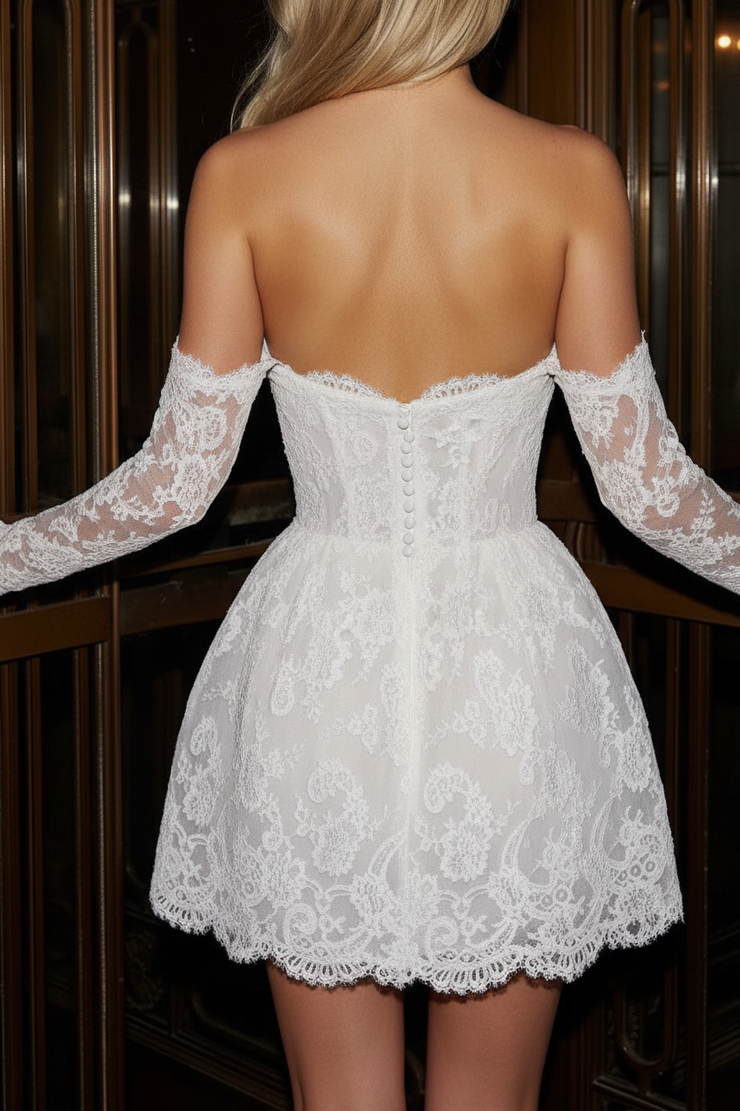 Lace Appliques Sweetheart Long Sleeves A-Line Short Wedding Dress