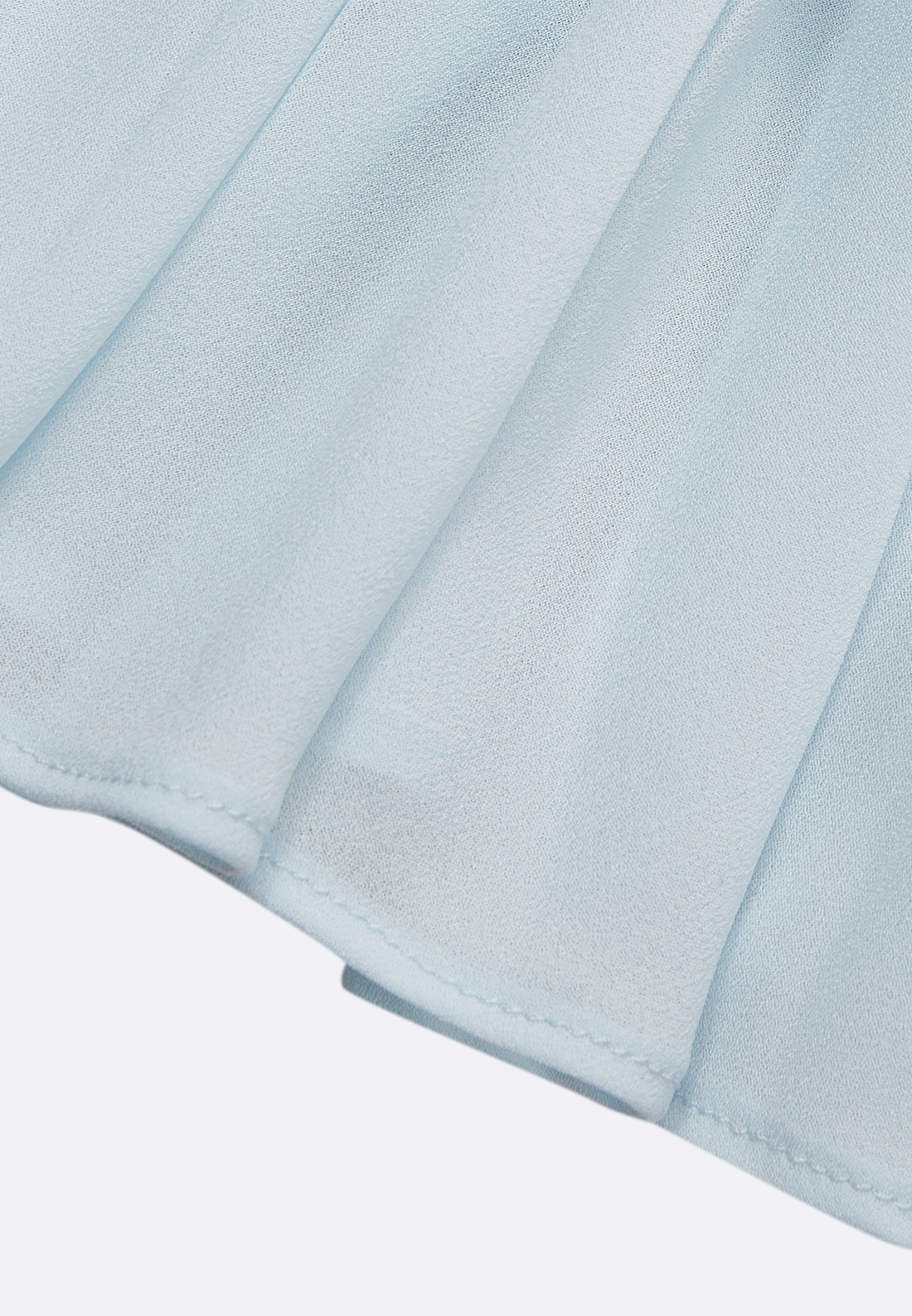 Light Blue Pleated Ruched Balloon Sleeve A-Line Midi Chiffon Dress