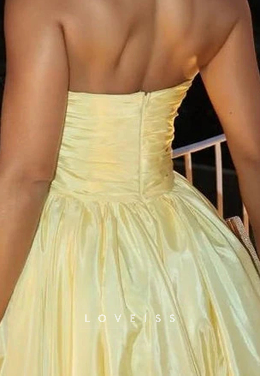 Purple Strapless Metallic Pleated Sleeveless Prom Dress with Slit