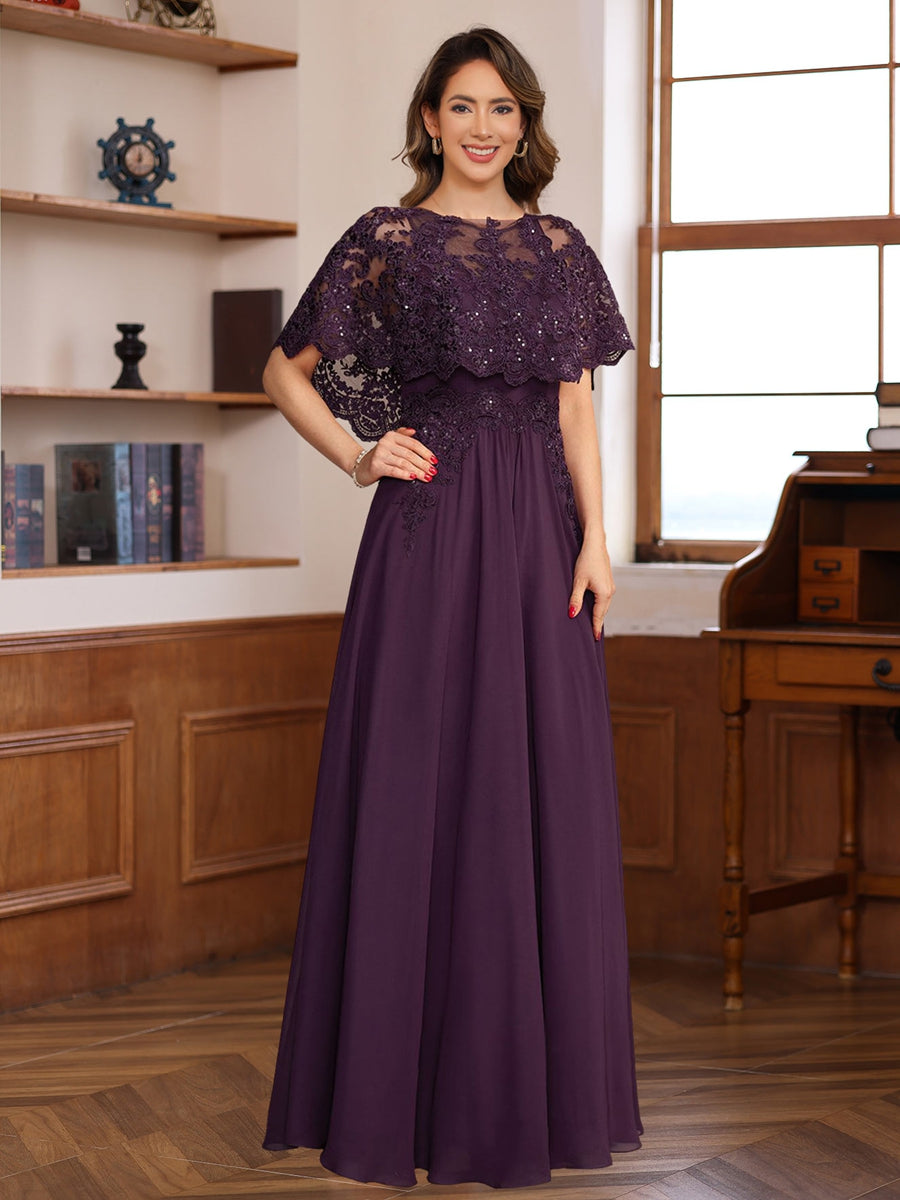 A-Line/Princess Round Neck Floor-Length Elegant Mother of the Bride & Groom Dresses with Lace Appliques