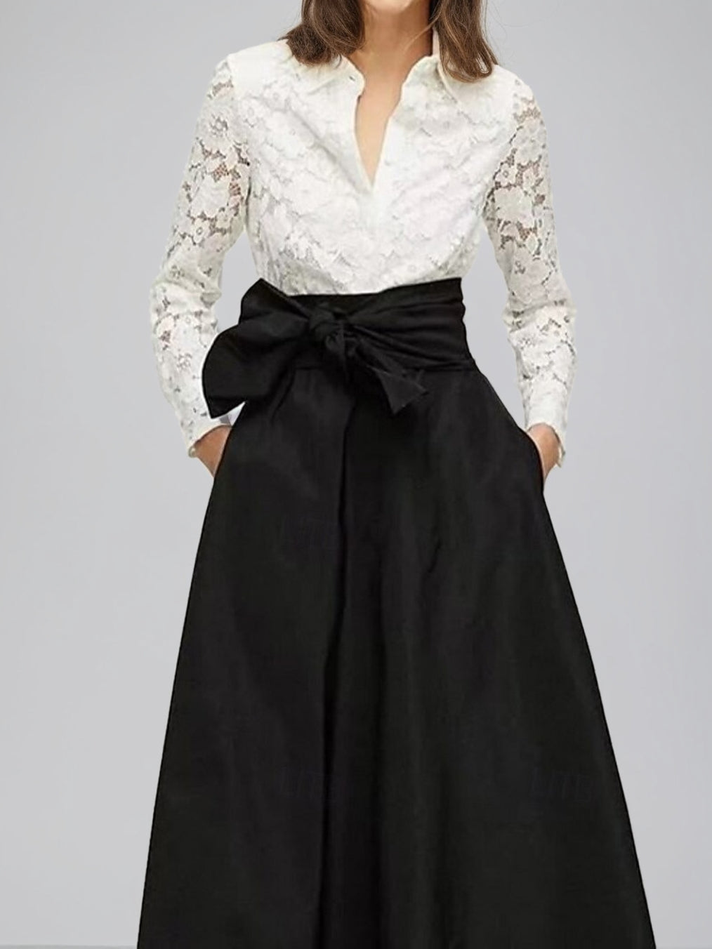 A-Line/Princess Shirt Collar Long Sleeves Floor-Length Mother of the Bride Dresses with Bow