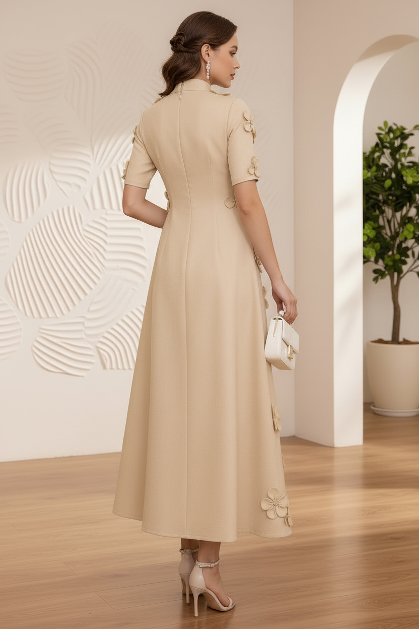 Mock Neck Stretch Satin Mother of the Bride Dresses