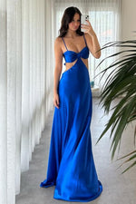 Mint Green Spaghetti Straps Column Satin Long Prom Dress