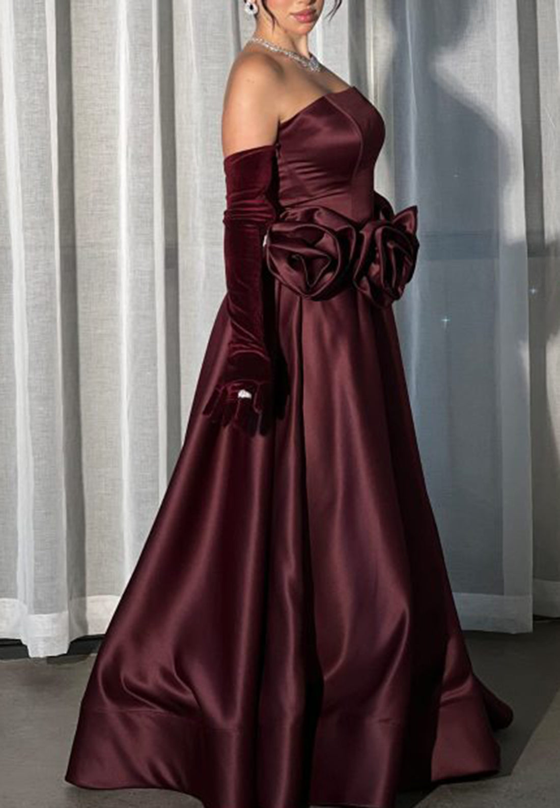 Off-Shoulder 3D Floral Pleated A-Line Evening Dress