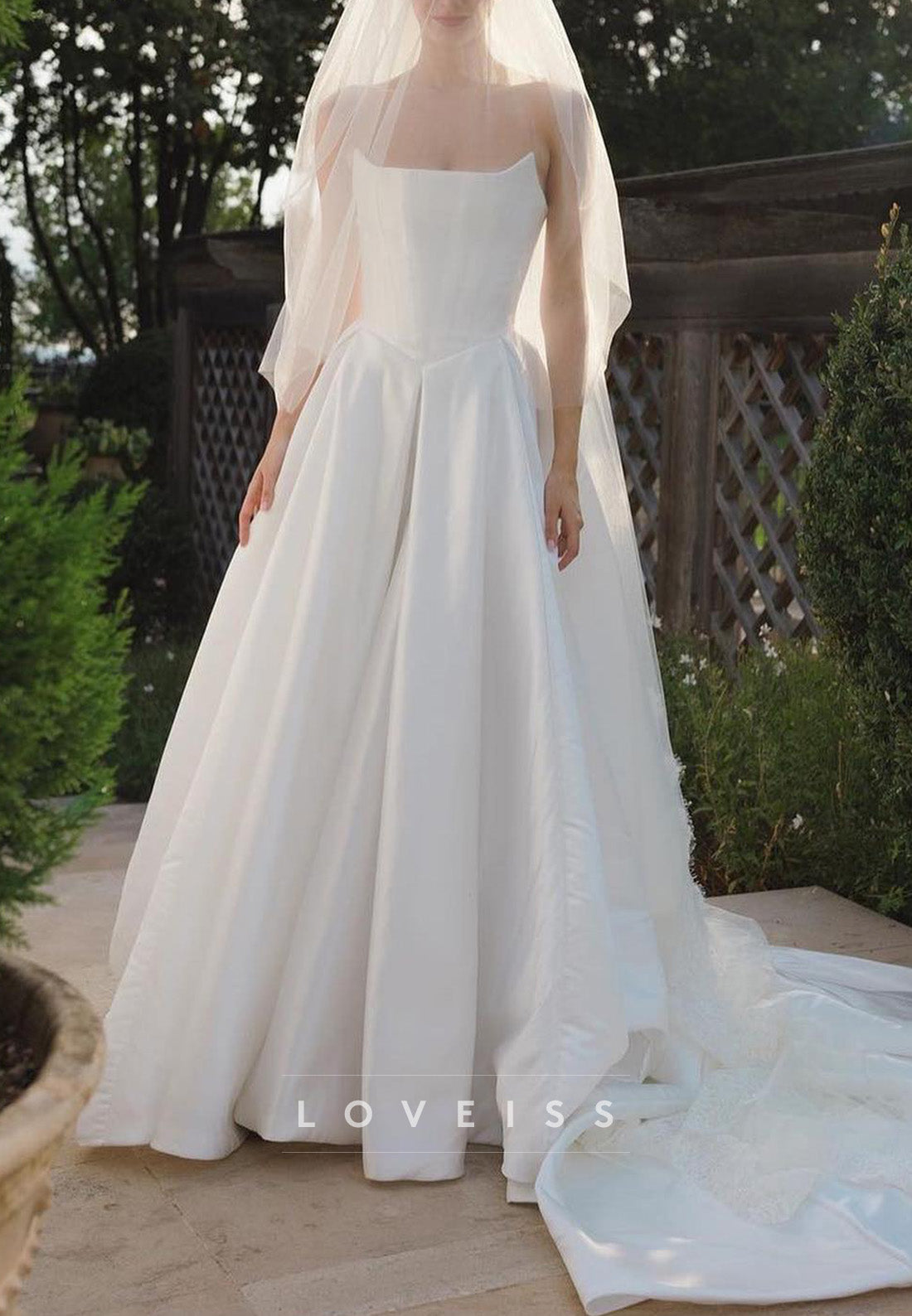 Off-Shoulder A-Line Pleated Satin A-Line Classic Wedding Dress