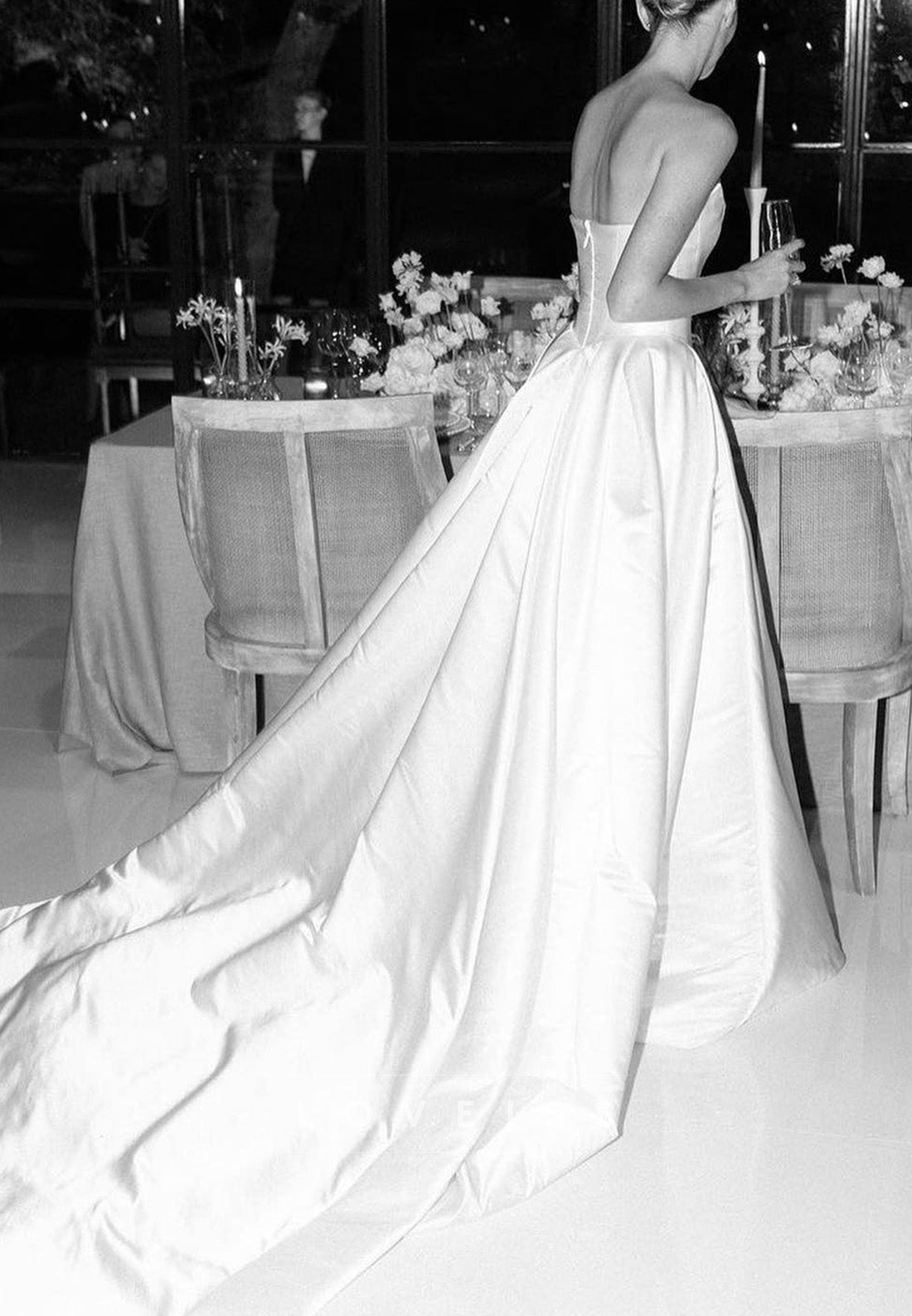 Off-Shoulder A-Line Pleated Satin A-Line Classic Wedding Dress