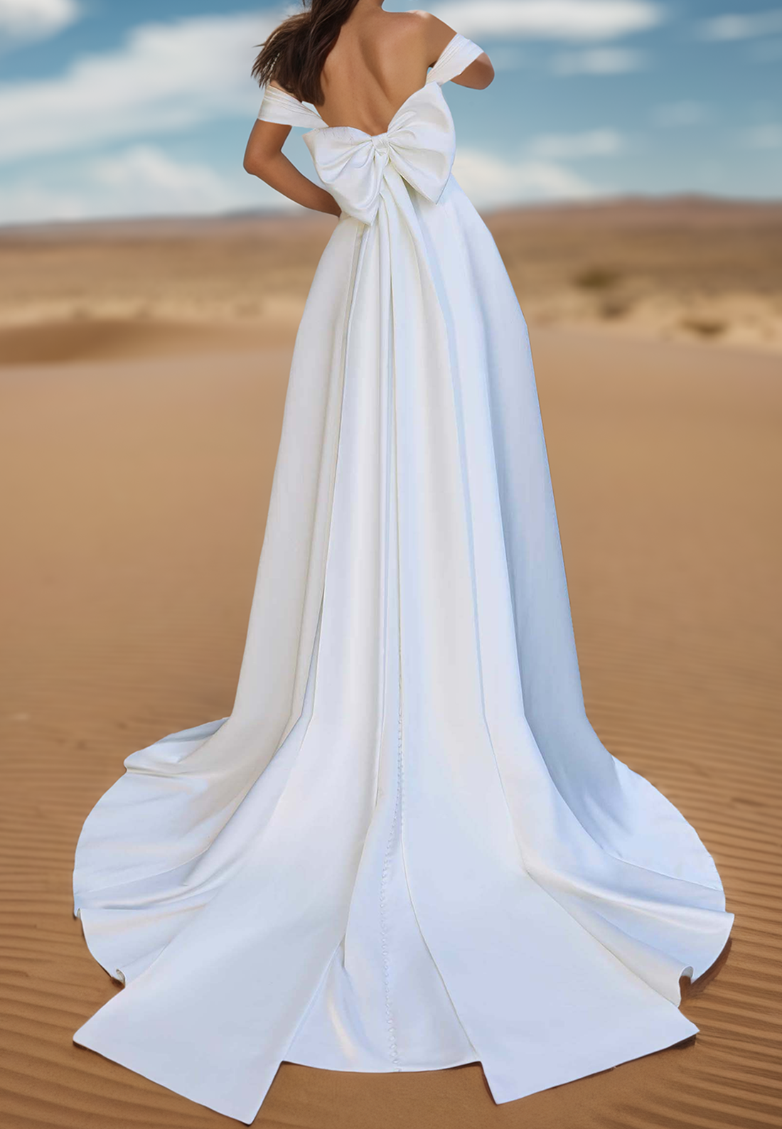 Off-Shoulder Appliques Pleated Satin A-Line Wedding Dress