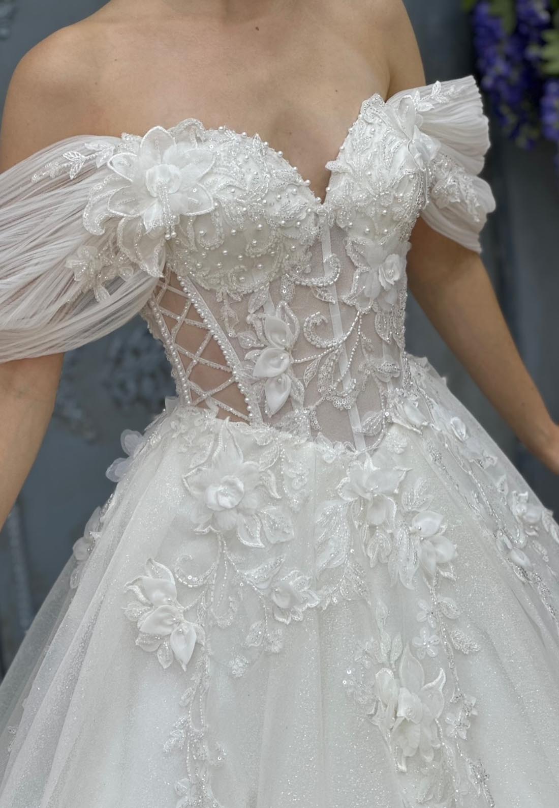 Off-Shoulder Appliques Sleveless Ball Gown Wedding Dress