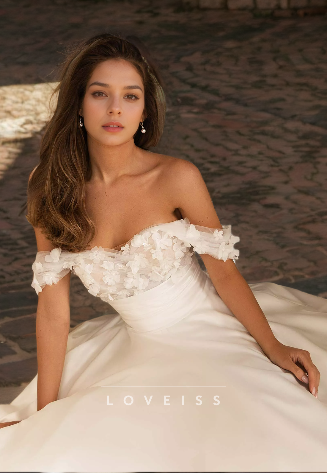 Off-Shoulder Appliques Strapless Sleek Pleated Satin A-Line Wedding Dress