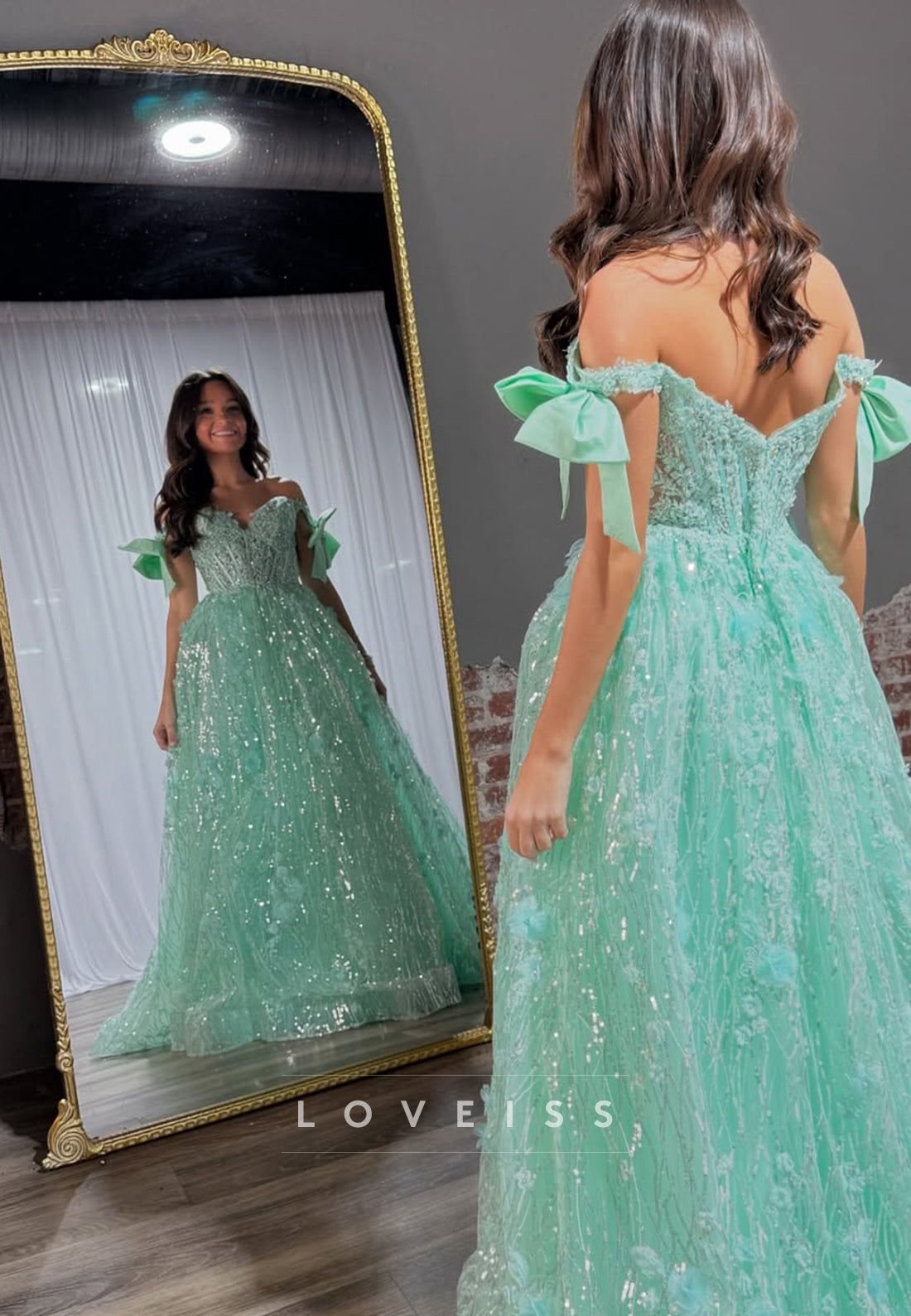 Off-Shoulder Appliques Tulle A-Line Prom Dress