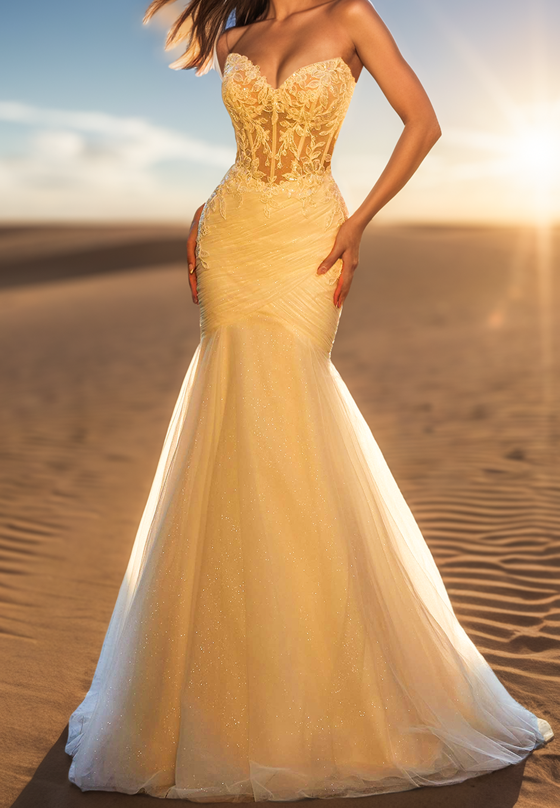 Off-Shoulder Appliques Tulle Pleated Mermaid Wedding Dress