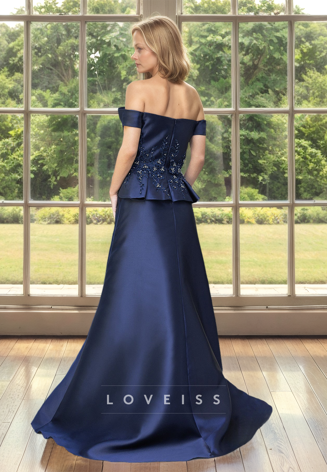 Off-Shoulder Atrapless Ruffled Sleek Satin A-Line Mother of Bride Dress