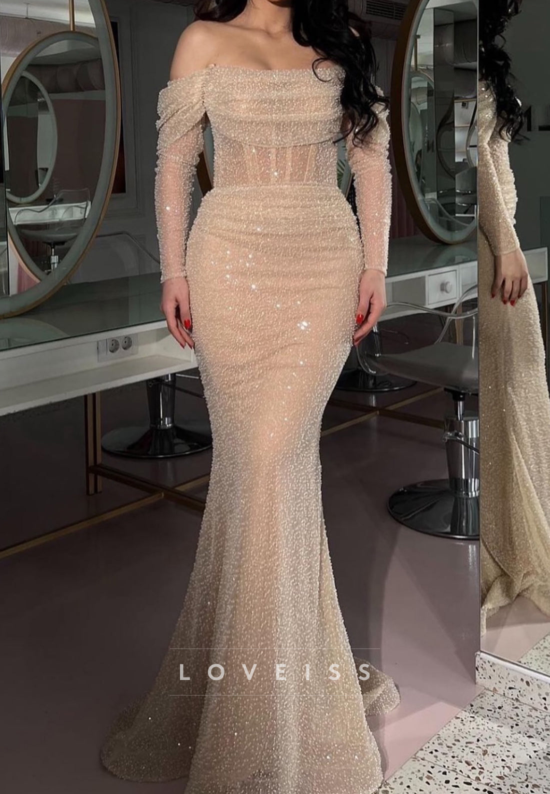 Off-Shoulder Beaded Emboridery Mermaid Formal Dress