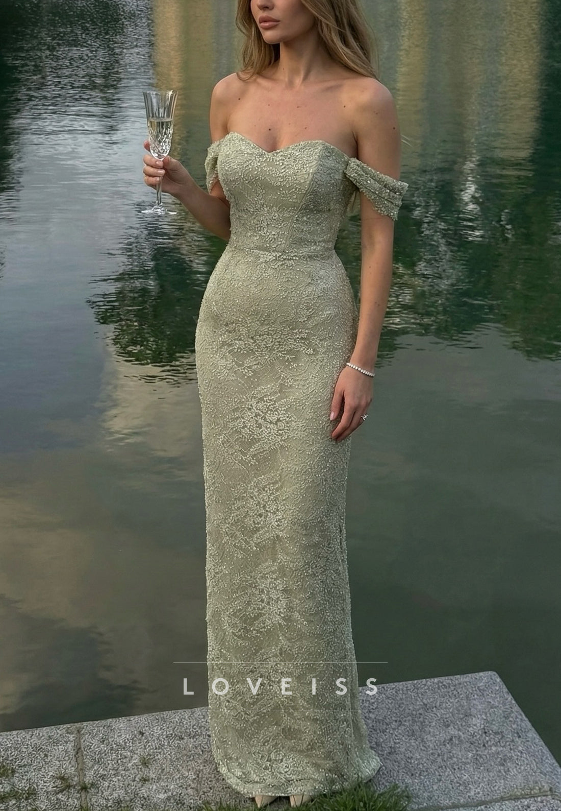 Off-Shoulder Beaded Embroidery Mermaid Prom Dress
