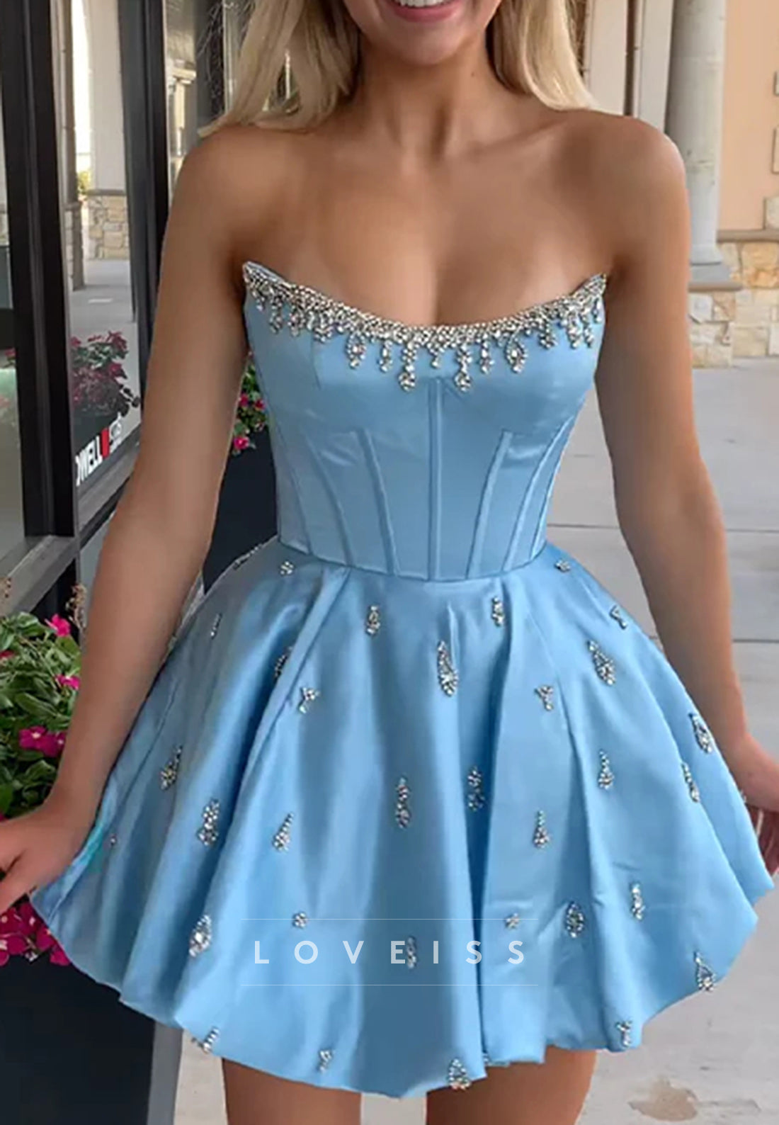 Off-Shoulder Beaded Pleated A-Line Short Homecoming Dress