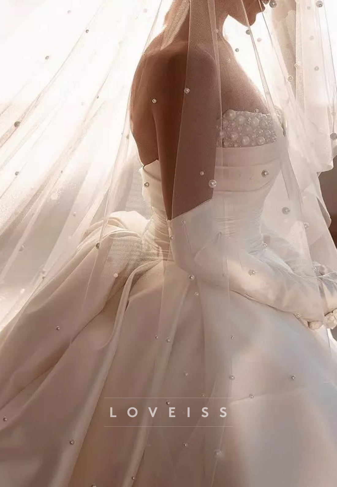 Off-Shoulder Beaded Pleated Satin A-Line Wedding Dress