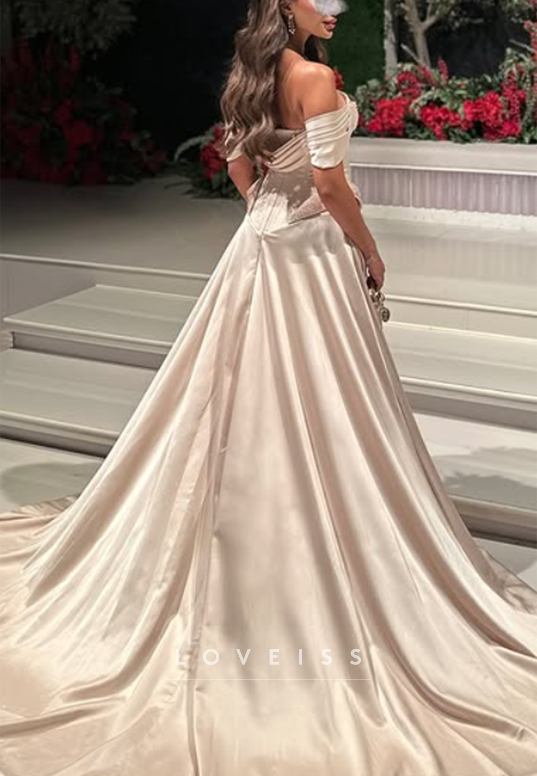 Off-Shoulder Beaded Side Slit A-Line Evening Dress