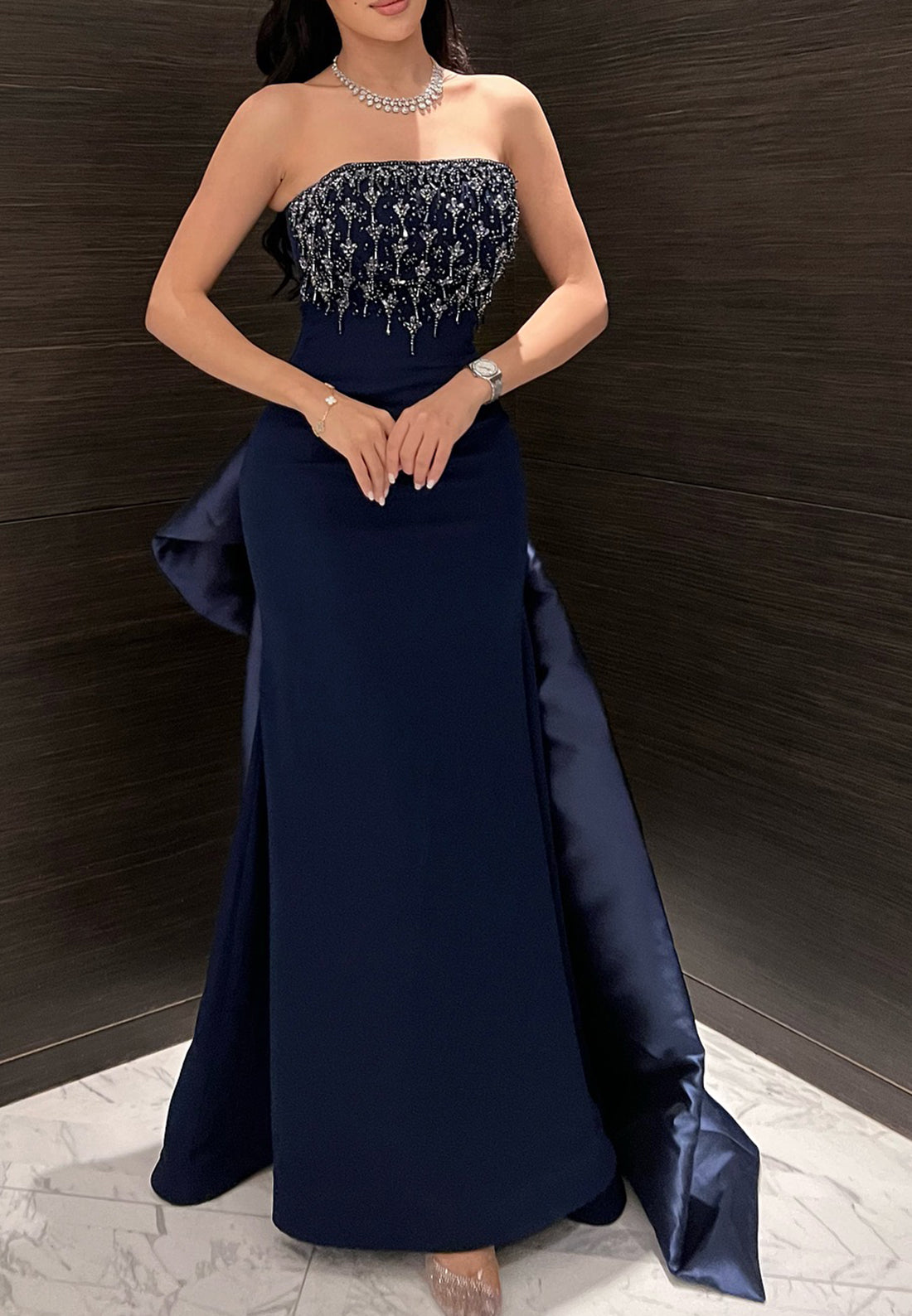 Off-Shoulder Beaded Sleeveless Sleek Mermaid Evening Dress