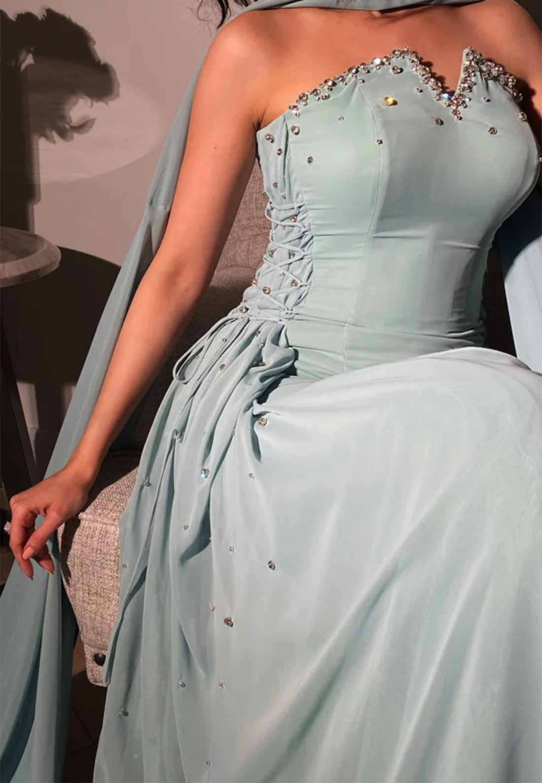 Off-Shoulder Beaded Sleeveless Sleek Mermaid Evening Dress