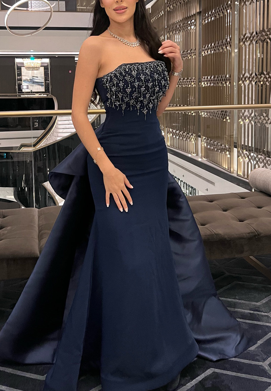 Off-Shoulder Beaded Sleeveless Sleek Mermaid Evening Dress