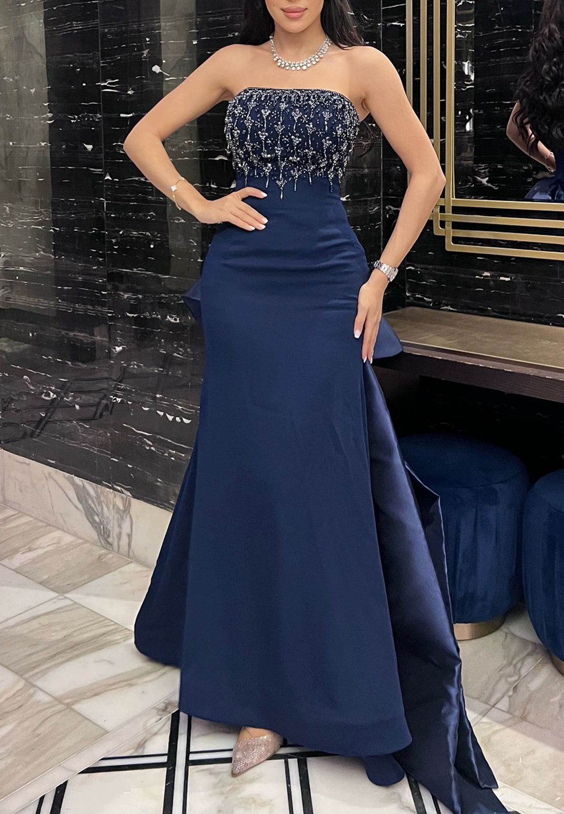 Off-Shoulder Beaded Sleeveless Sleek Mermaid Evening Dress