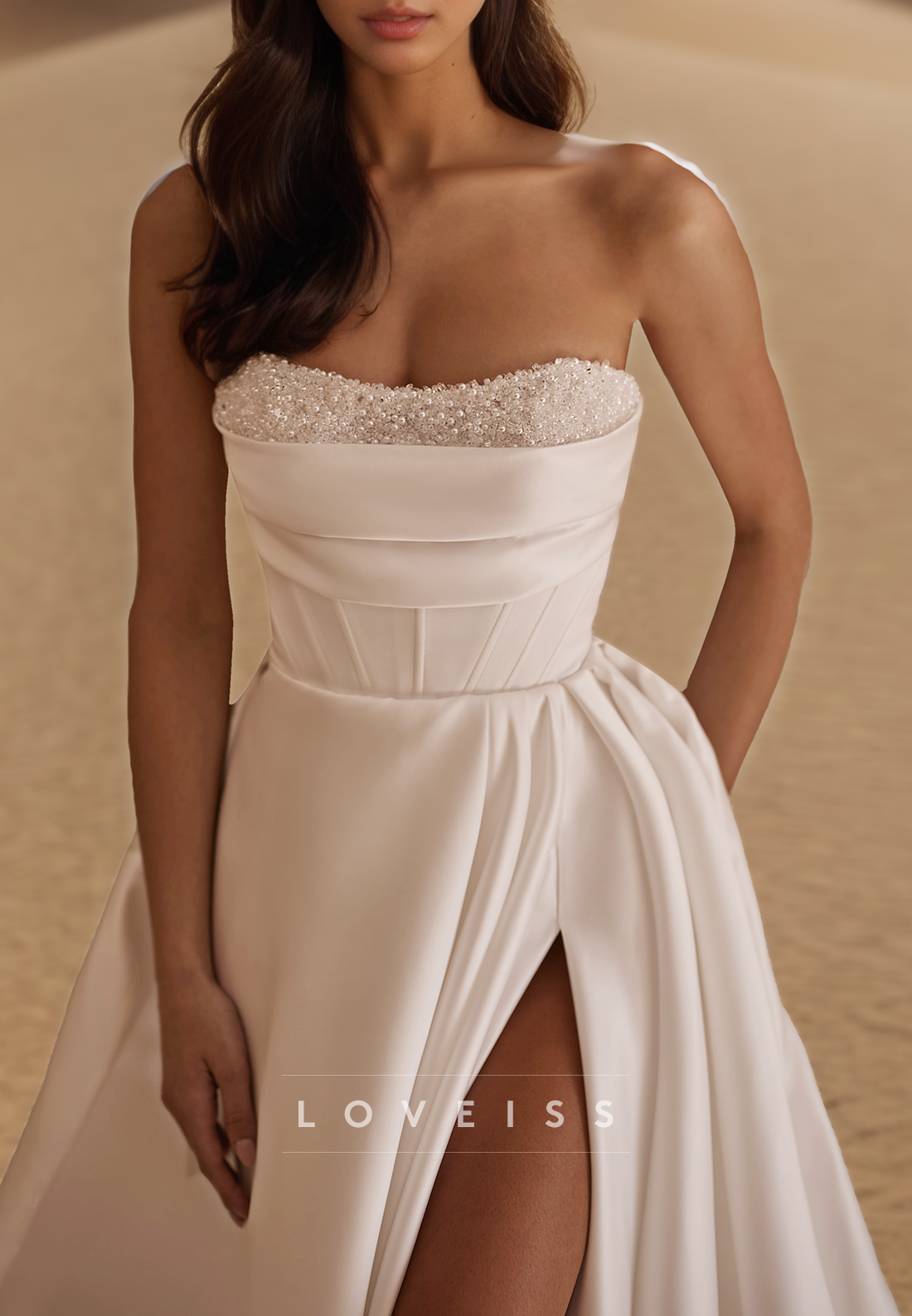 Off-Shoulder Beaded Strapless Pleated A-Line Wedding Dress