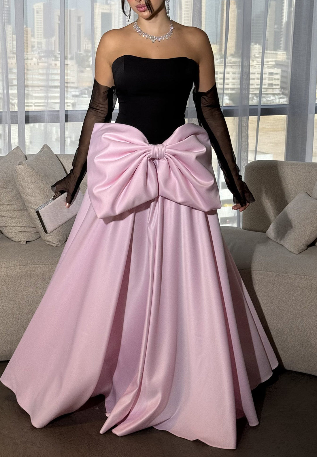 Off-Shoulder Bowknot Sleeveless Pleated Evening Dress