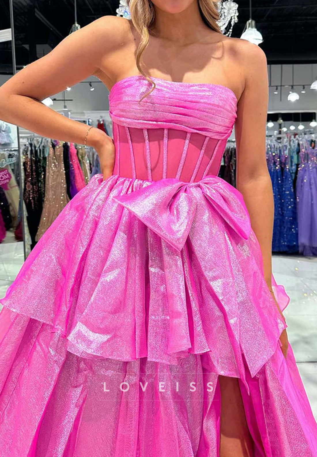 Off-Shoulder Bowknot Tiered A-Line Prom Dress