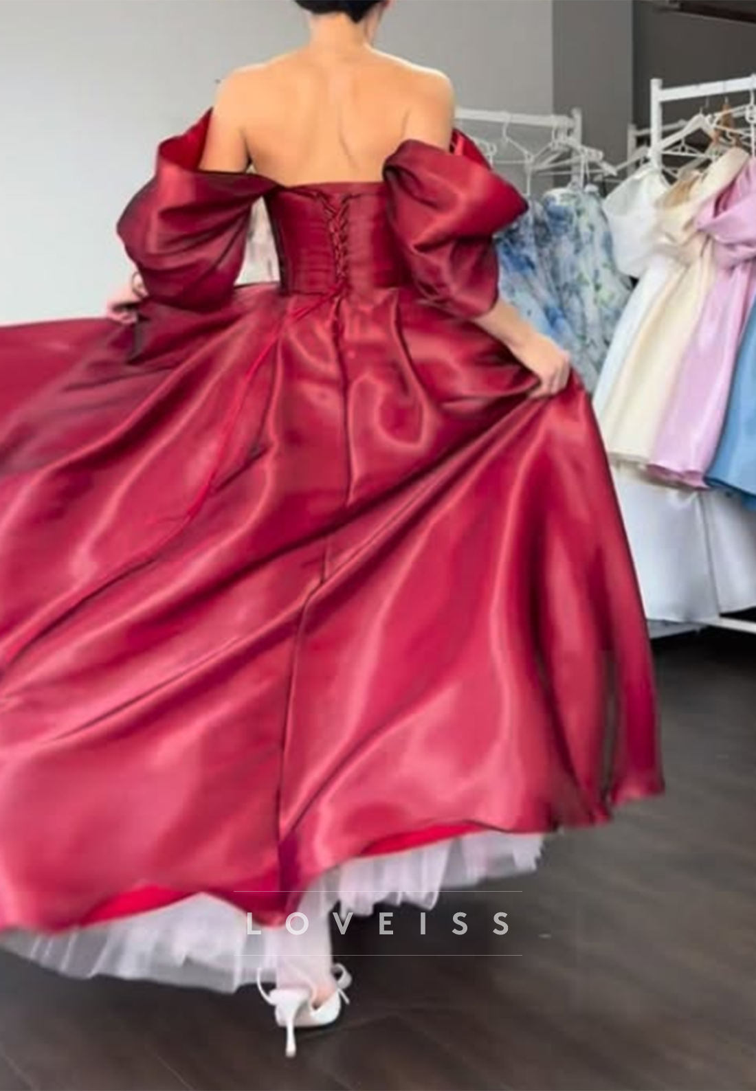 Off-Shoulder Cap Sleeves Beaded Sleek A-Line Prom Dress