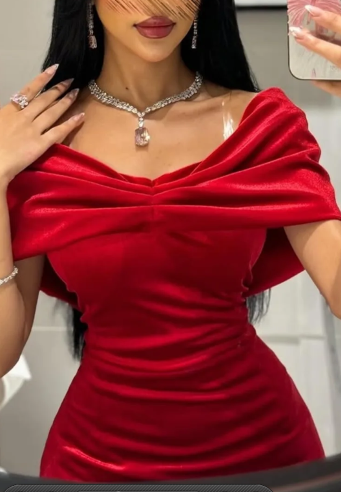 Off-Shoulder Cap Sleeves Velvet Ruffled Mermaid Evening Dress