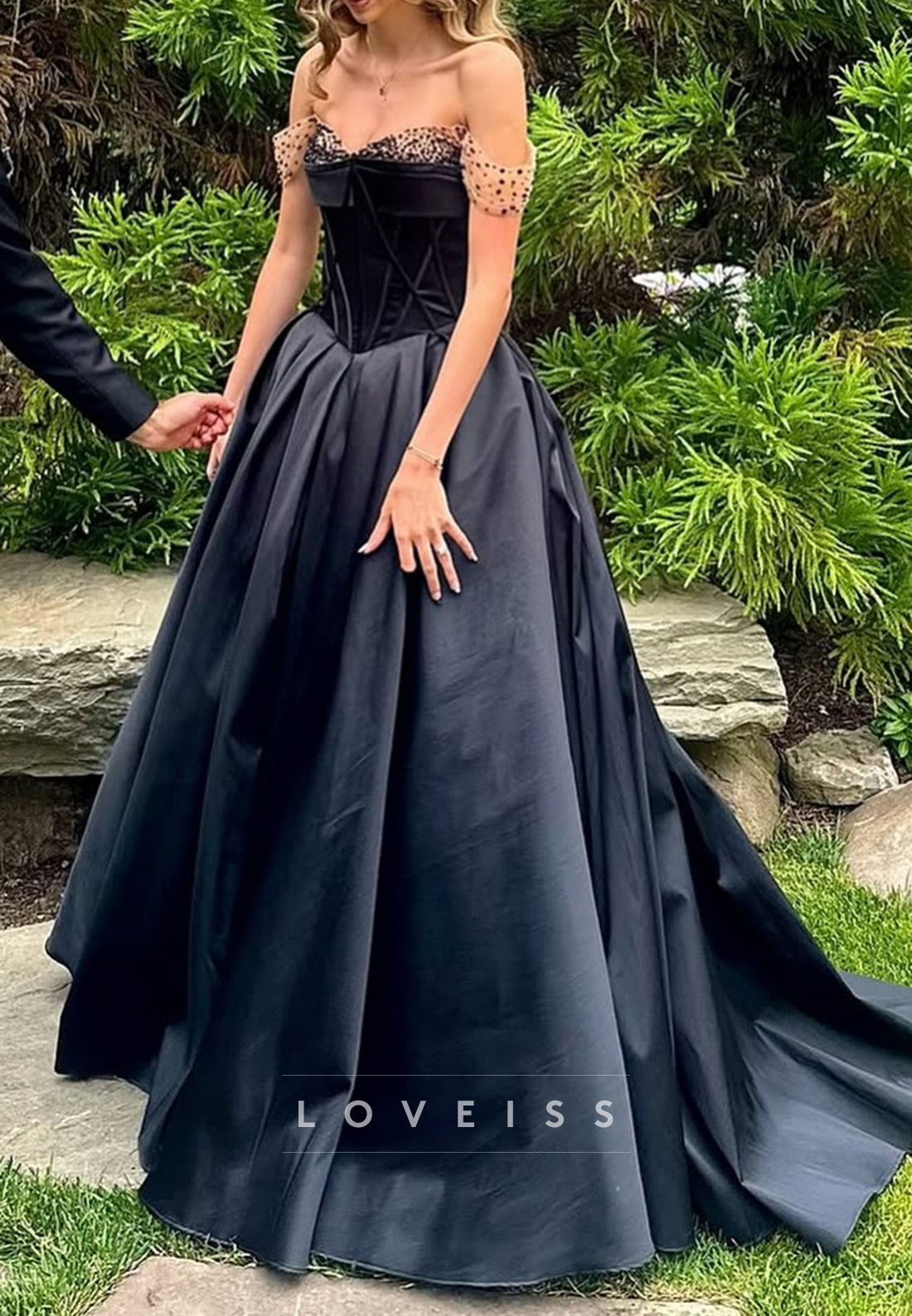 Off-Shoulder Corset Satin A-Line Prom Dress