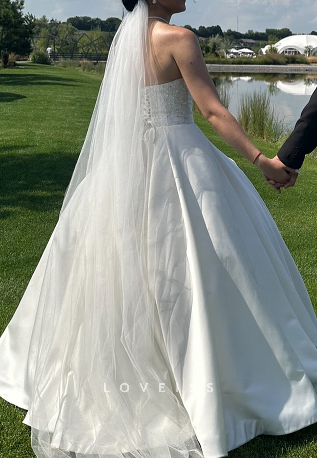 Off-Shoulder Empire Waist Sequins Satin Wedding Dress