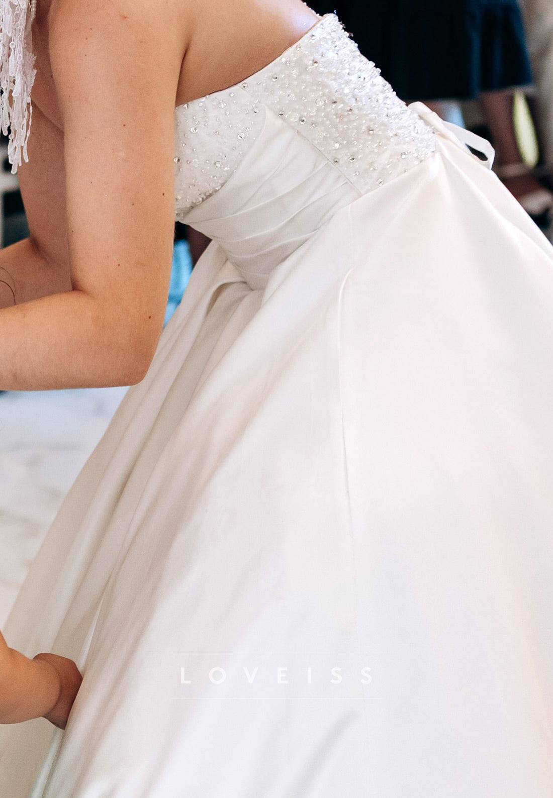 Off-Shoulder Empire Waist Sequins Satin Wedding Dress