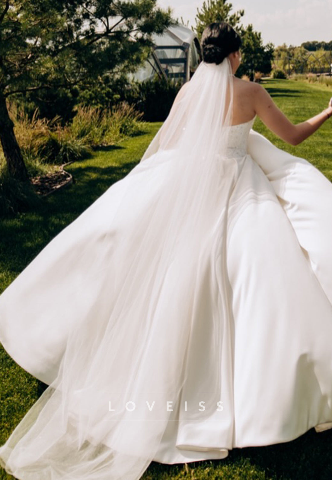 Off-Shoulder Empire Waist Sequins Satin Wedding Dress
