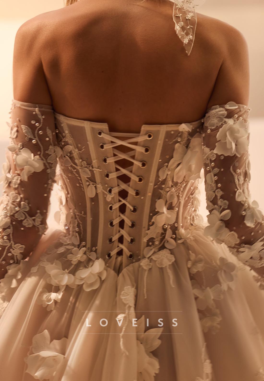 Off-Shoulder Floral Appliques A-Line Wedding Dress