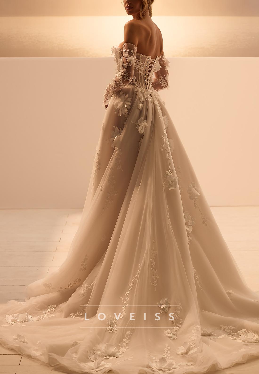Off-Shoulder Floral Appliques A-Line Wedding Dress