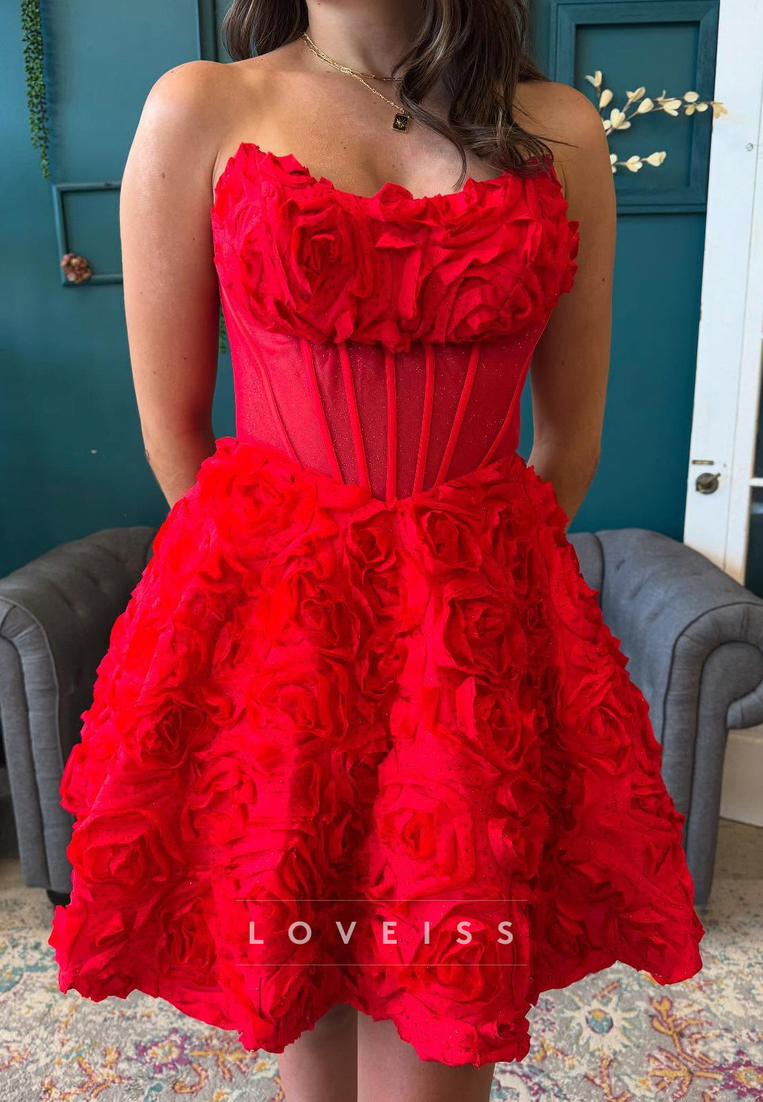 Off-Shoulder Floral Embellished A-Line Party Homecoming Dress