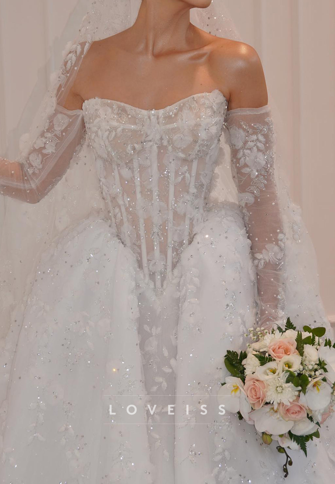 Sweetheart Floral Embellished Pleated A-Line Wedding Dress