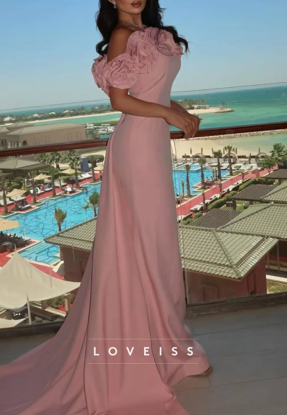 Off-Shoulder Floral Embellished Sleek Mermaid Evening Dress