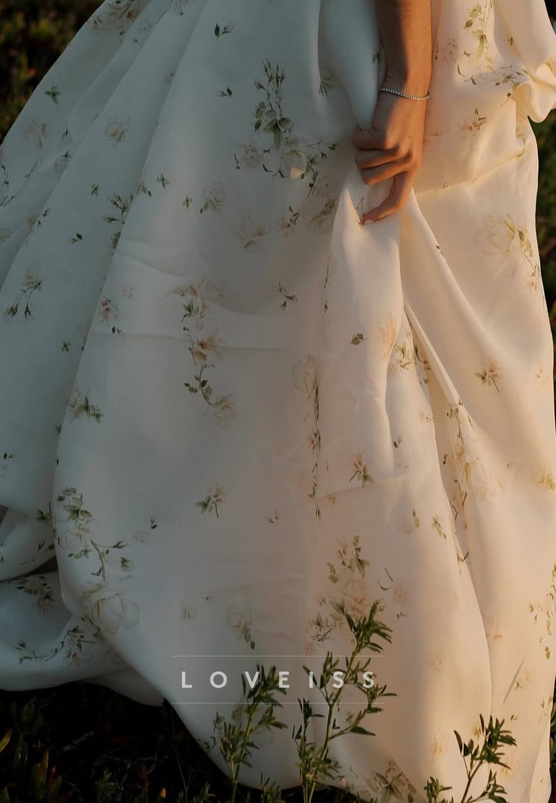 Off-Shoulder Floral Printed A-Line Wedding Dress